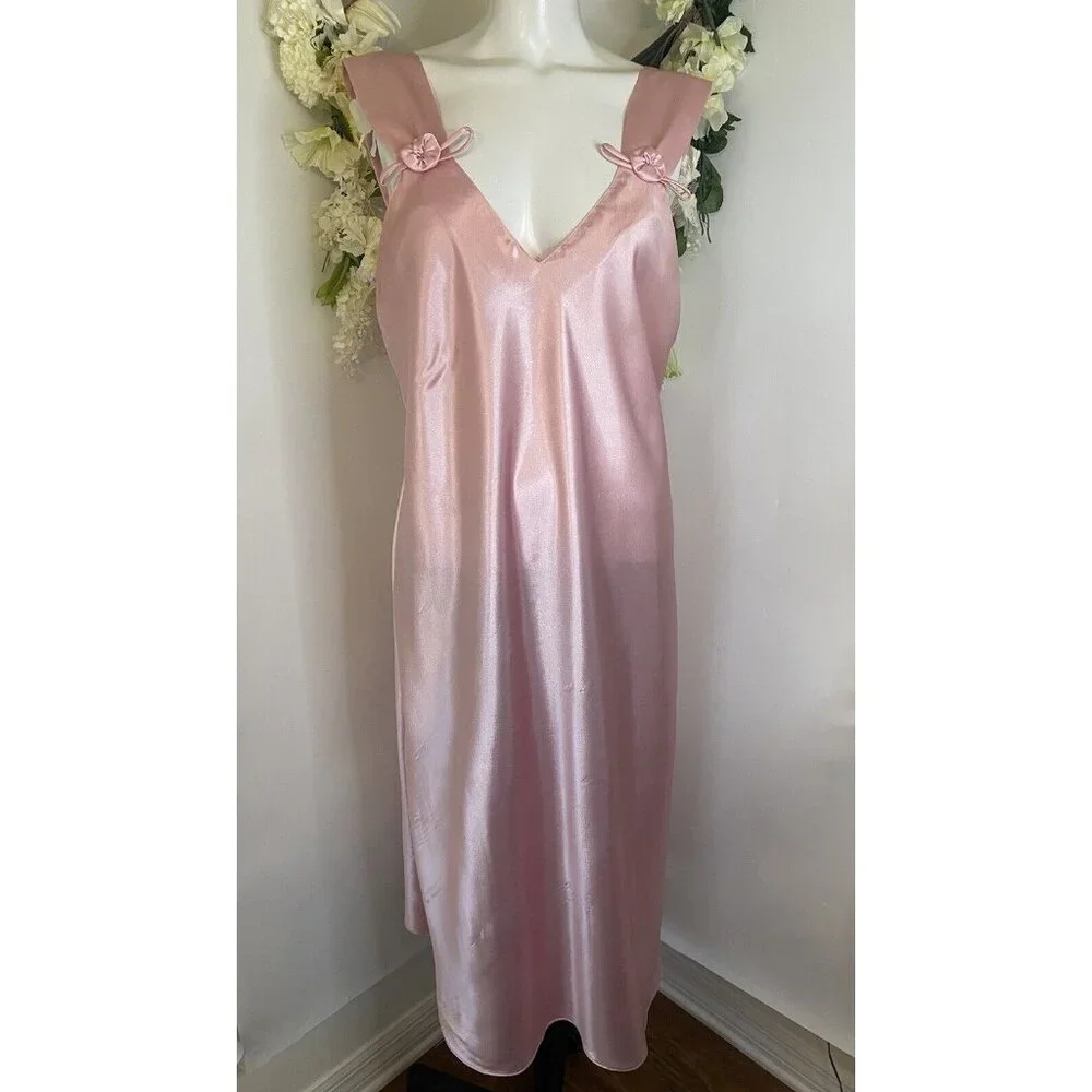 Vintage Val Mode Pink Lingerie Peignoir Sleep Gown Dress Ankle Length Size Large